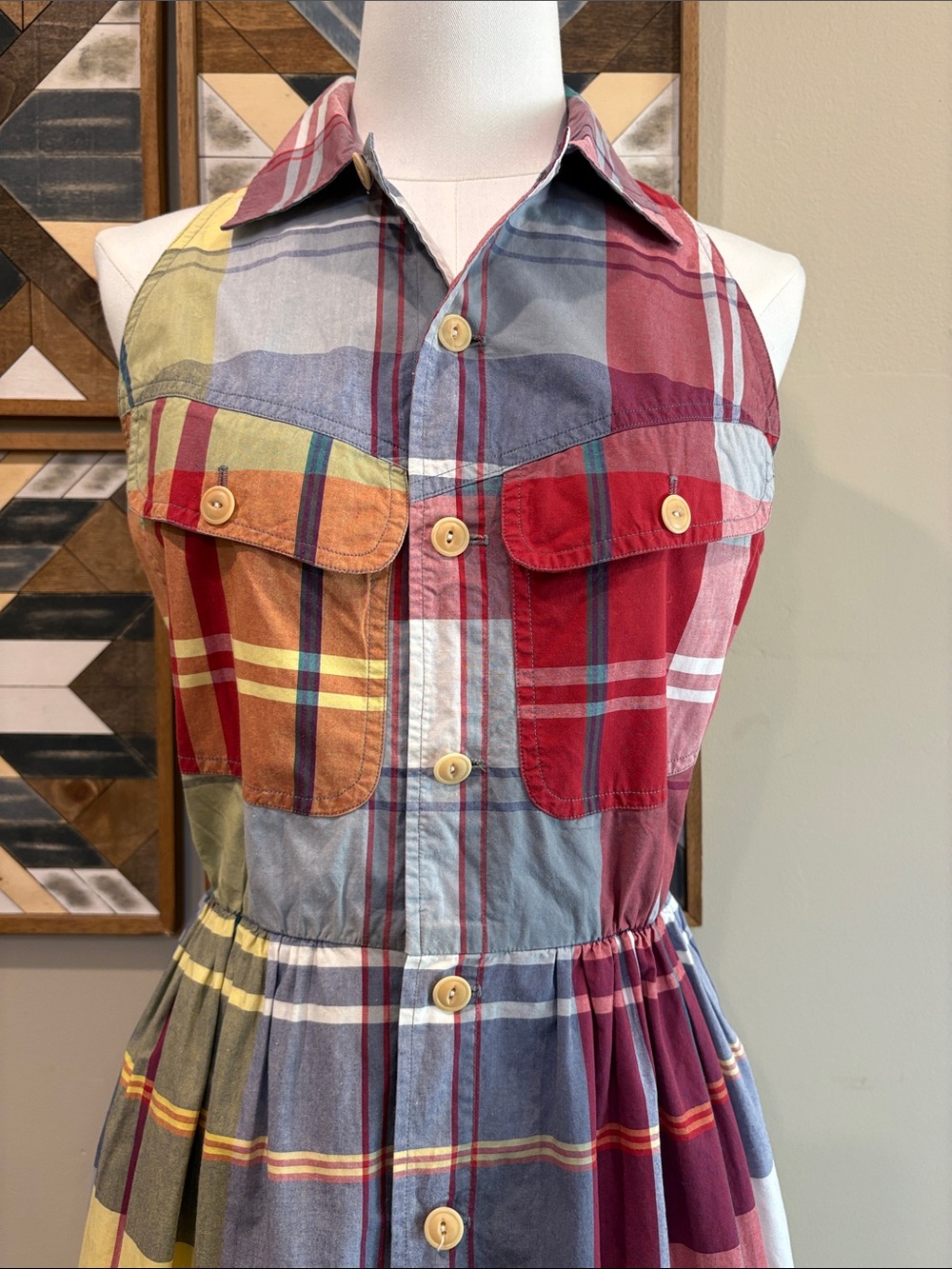 Vintage Ralph Lauren Country Plaid Button Down Fit & Flare Mini Dress size 4 - Picture 2 of 14